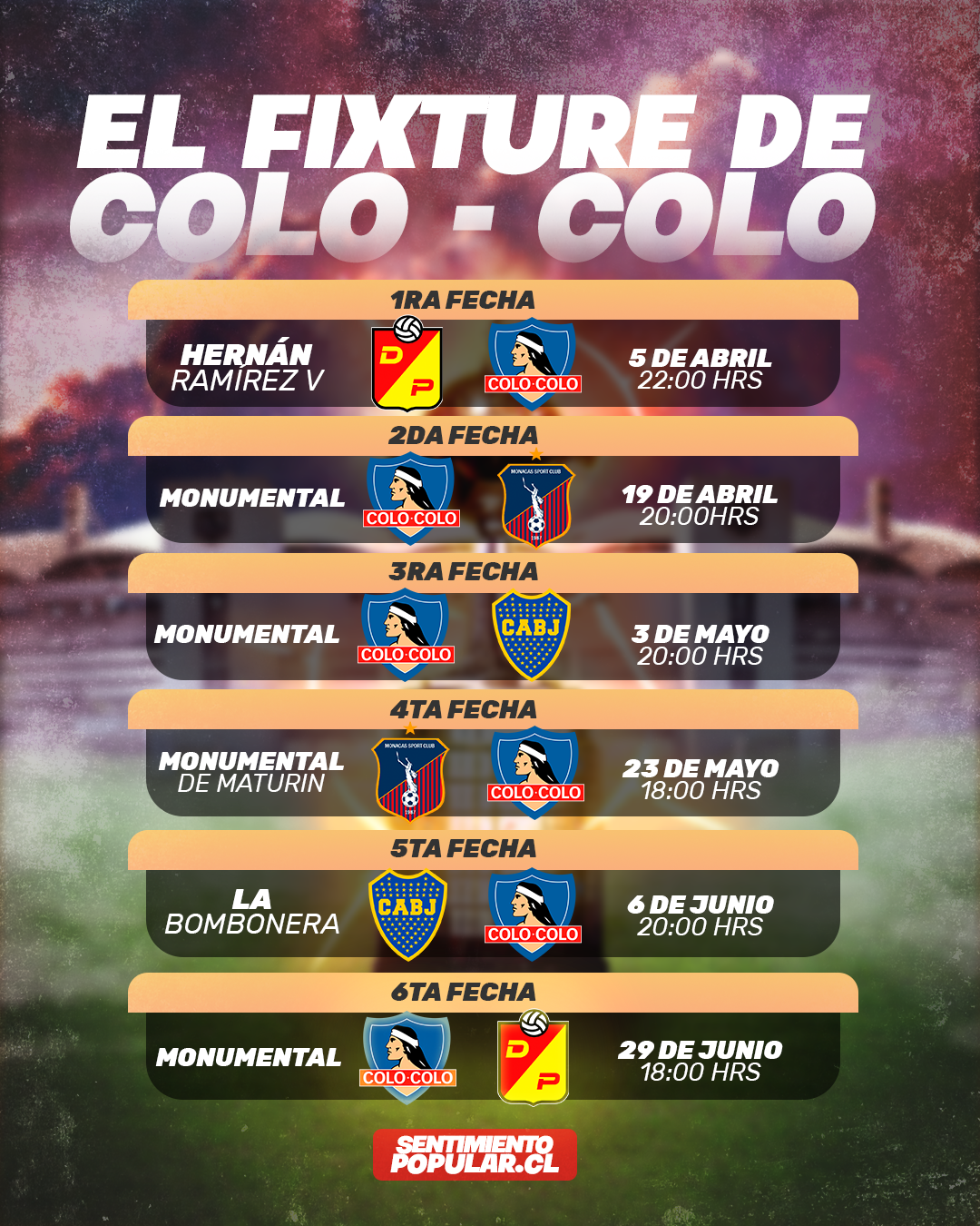 ¡Oficial! Se confirmó la programación completa de los partidos de Colo