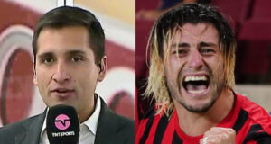 Daniel Arrieta reporteando en el Estadio Monumental, Ángelo Sagal gritando un gol.