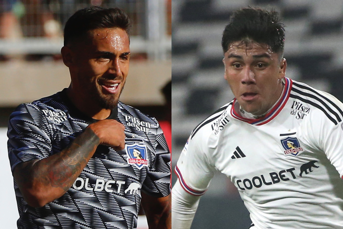 Marcos Bolados a mano izquierda y Damián Pizarro al sector derecho, ambos con la camiseta de Colo-Colo.