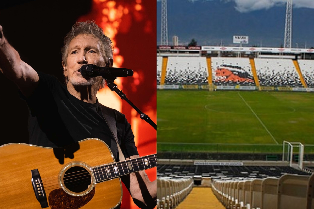 Roger Waters durante una presentación, junto a las galerías del Estadio Monumental.