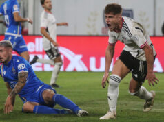 Leonardo Gil festejando el 1-0 parcial ante Audax Italiano por la decimotercera fecha del Campeonato Nacional 2023.