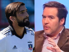 Primer plano a los rostros del actual jugador de Colo-Colo, Emiliano Amor y Cristián Caamaño, periodista nacional.