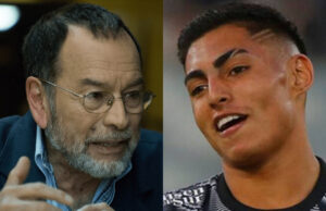 Nelson Ávila con anteojos. Jordhy Thompson realizando un gesto de desaprobación.