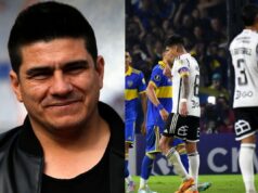 Marcelo "Toby" Vega sonriendo y los jugadores de Colo Colo ante Boca Juniors
