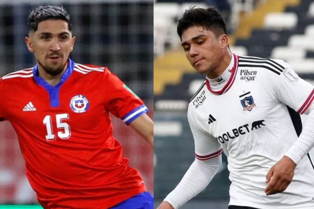 Imagen doble de Diego Valdés y Damián Pizarro jugando por Chile y Colo Colo