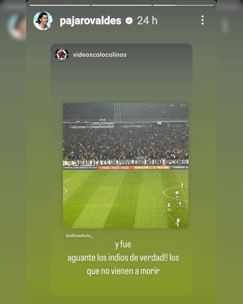 Historia de Jaime Valdés en Instagram con lienzo desplegado en el Estadio Monumental,