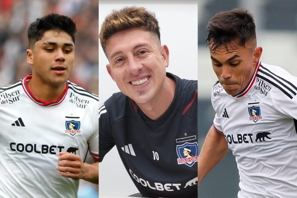 Damián y Vicente Pizarro junto a Pablo Parra con la camiseta de Colo-Colo