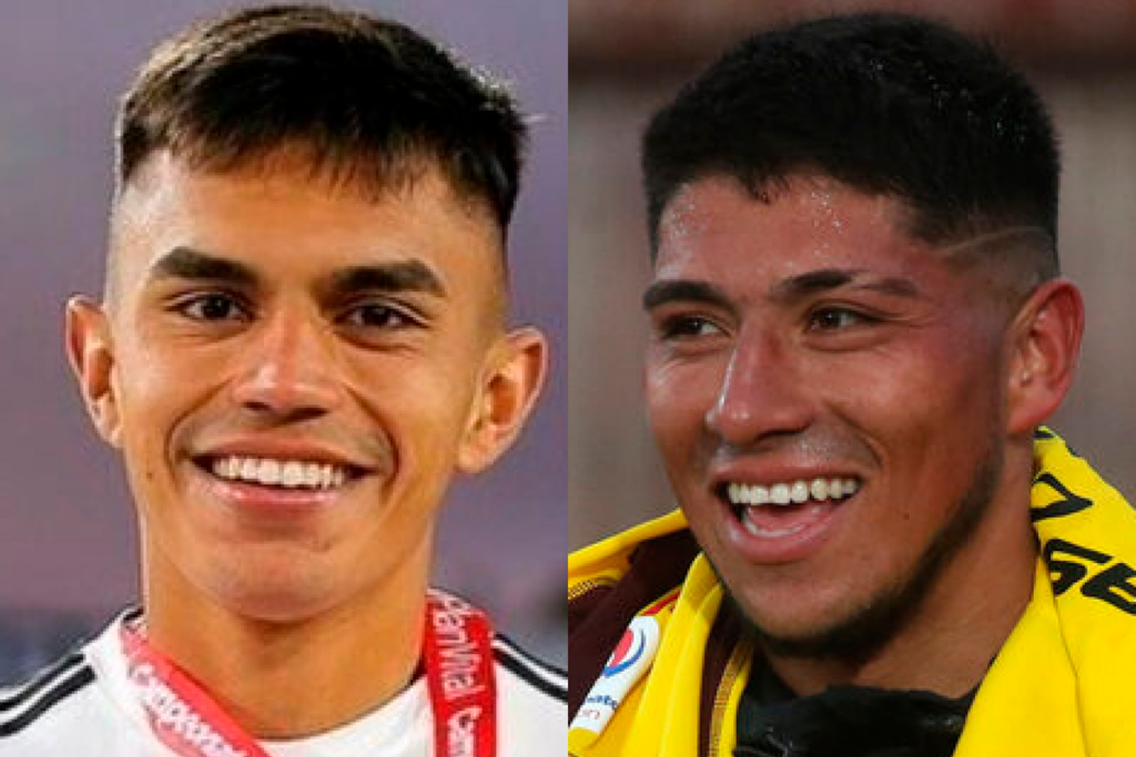 Primer plano a Brayan Cortés y Vicente Pizarro sonriendo, actuales jugadores de Colo-Colo.