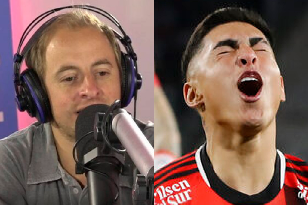 Primer plano al rostro de Jorge 'Coke' Hevia y Jordhy Thompson, actual comentarista deportivo y jugador de Colo-Colo, respectivamente.