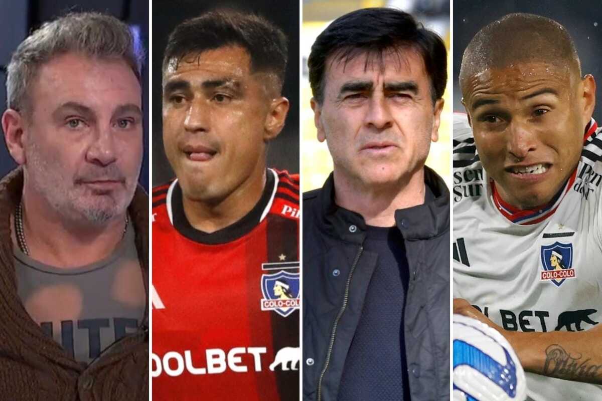 Primer plano a los rostros de Marcelo Barticciotto, ídolo de Colo-Colo y Gustavo Quinteros, Darío Lezcano y Leandro Benegas, quien actualmente componen el plantel del Popular durante la temporada 2023.