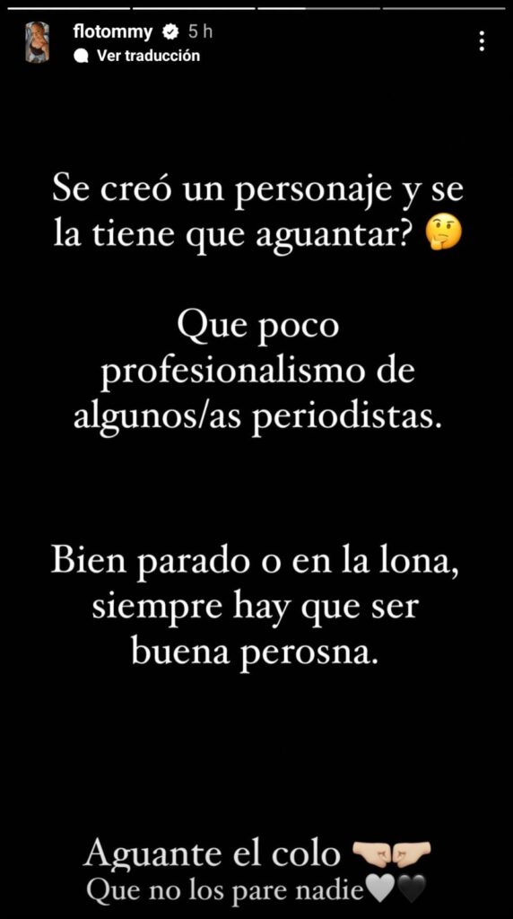 Historia en Instagram de Florencia Pouso con críticas en contra de Verónica Bianchi por sus críticas a Maximiliano Falcón.