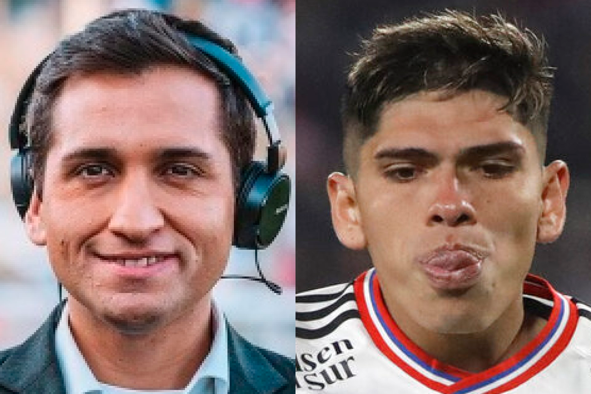 Primer plano a los rostros de Daniel Arrieta y Carlos Palacios, actual comentarista deportivo y jugador de Colo-Colo, respectivamente.