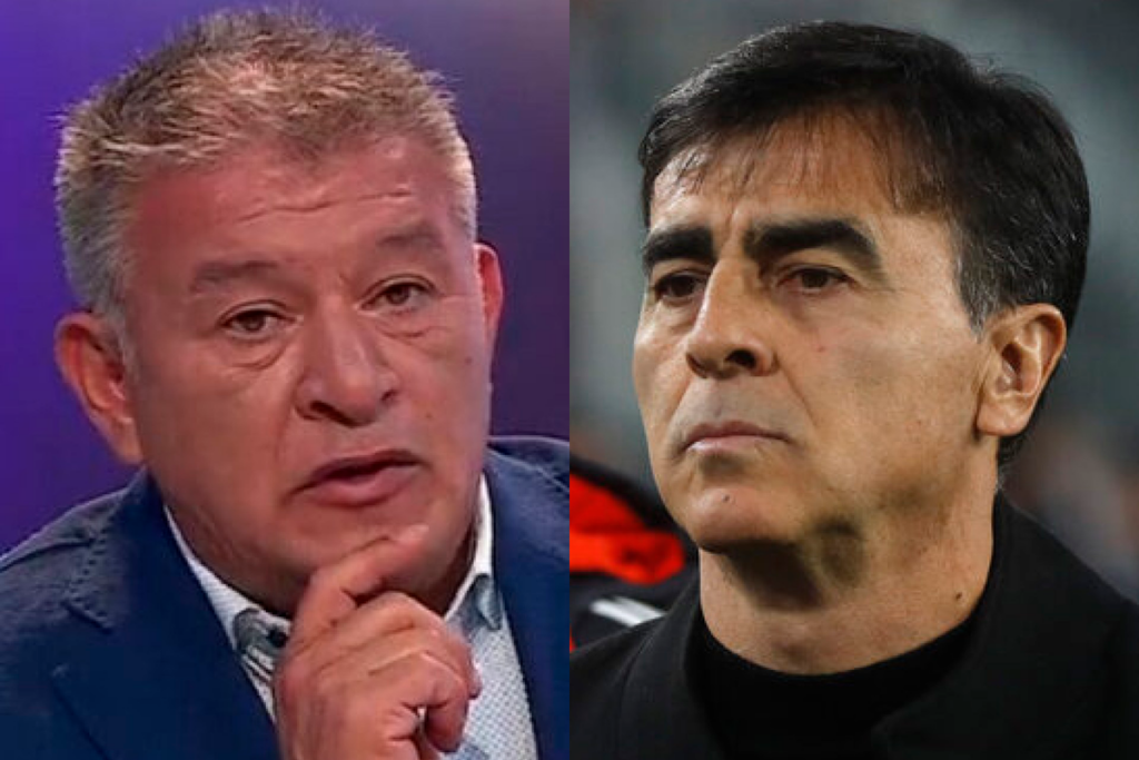 Primer plano a los rostros de Claudio Borghi y Gustavo Quinteros, ex entrenador y actual DT de Colo-Colo, respectivamente.