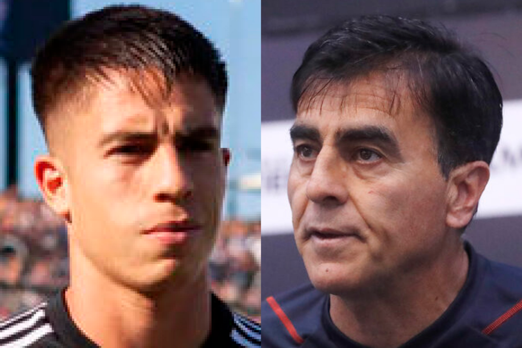 Primer plano al rostro de Matías Moya y Gustavo Quinteros, actual jugador y entrenador de Colo-Colo, respectivamente.