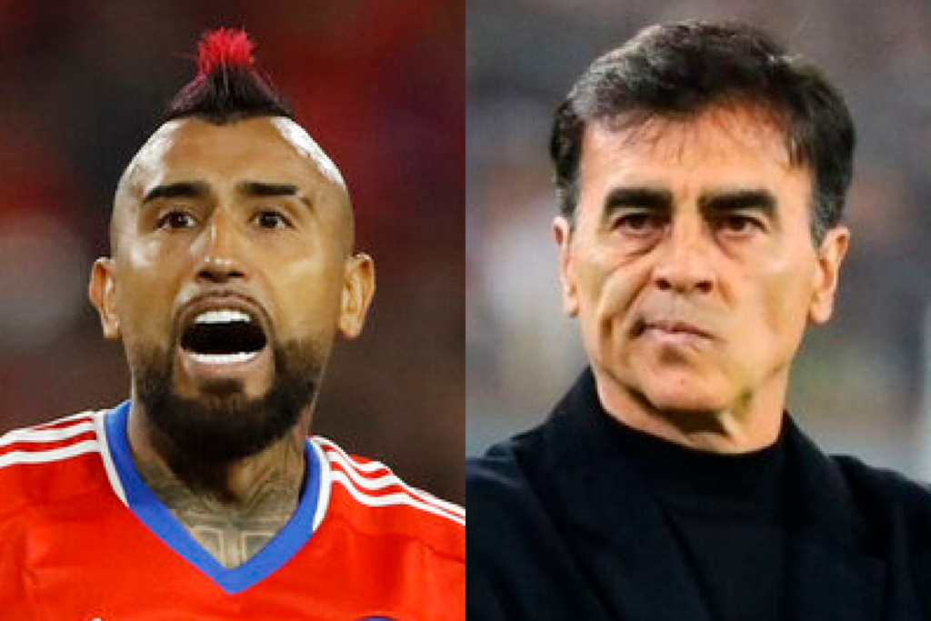 Primer plano al rostro de Arturo Vidal y Gustavo Quinteros, actual mediocampista nacional y entrenador de Colo-Colo, respectivamente.