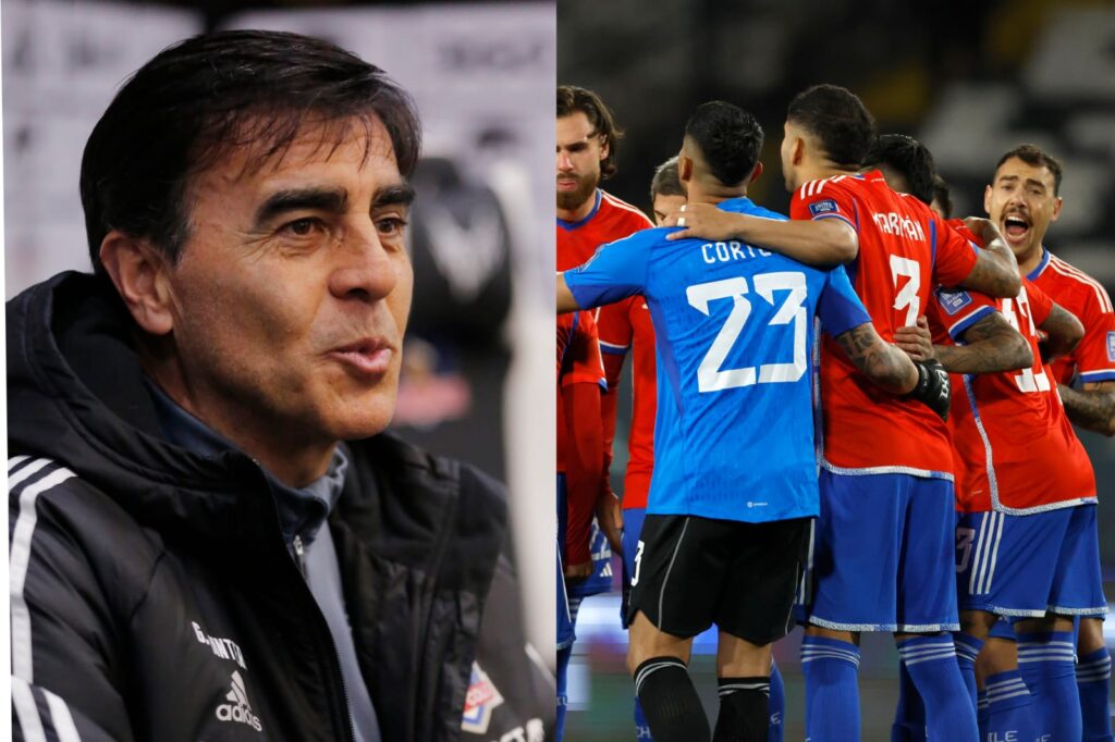 Gustavo Quinteros y jugadores de la Selección Chilena en la previa del duelo ante Colombia en el Estadio Monumental