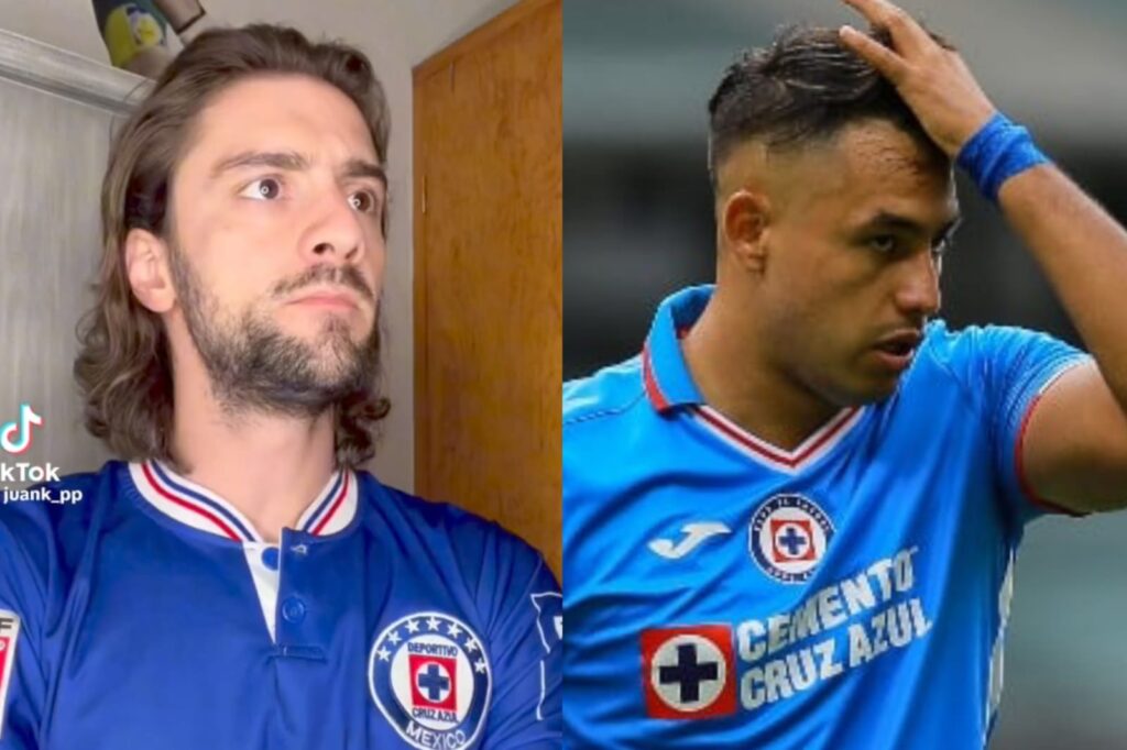 Primer plano aJuank Pérez e Iván Morales con camisetas de Cruz Azul.