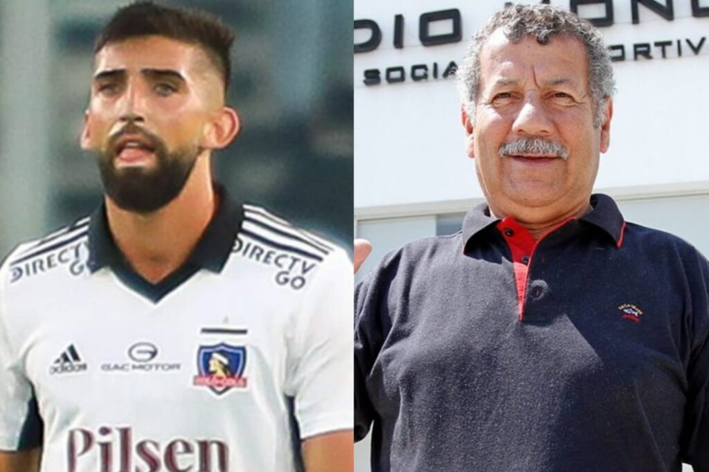 Plano americano de Emiliano Amor con la camiseta de Colo-Colo y Eddio Inostroza en el Estadio Monumental.