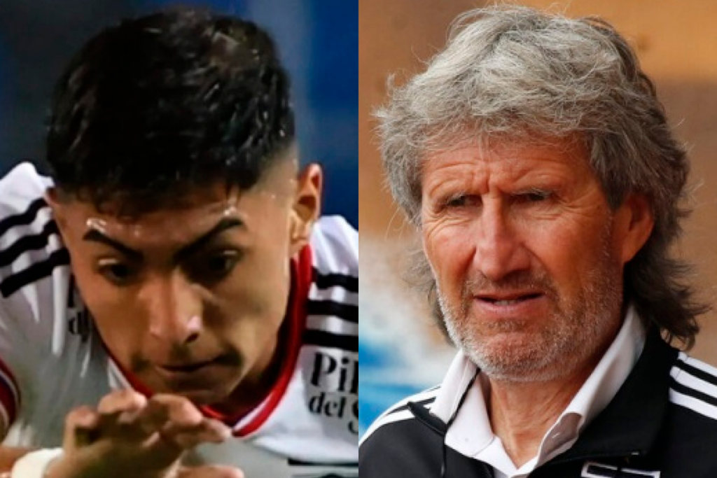 Primer plano al rostro de Jordhy Thompson y Daniel Morón, actual jugador y gerente deportivo de Colo-Colo, respectivamente.