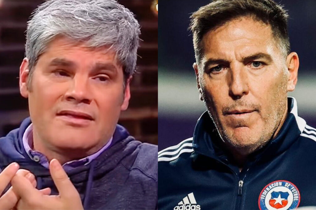 Juan Cristóbal Guarello y Eduardo Berizzo con cara de seriedad.