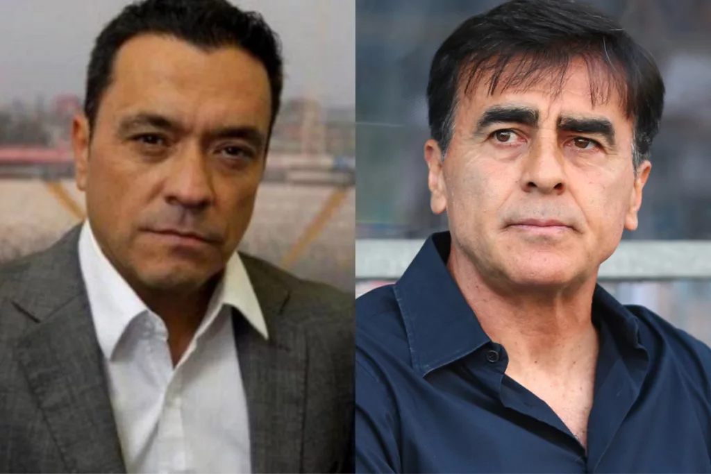 Claudio Palma y Gustavo Quinteros serios.