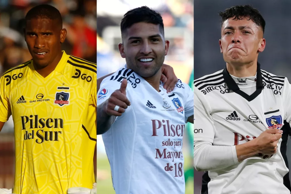 Omar Carabalí, Ignacio Jara y Cristián Zavala con la camiseta de Colo-Colo.