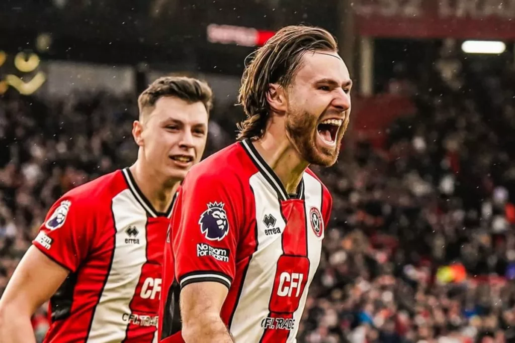 Ben Brereton celebrando su gol con Sheffield United