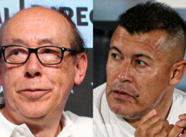 Primer plano a los rostros de seriedad de Alfredo Stöhwing y Jorge Almirón, presidente de Blanco y Negro y director técnico de Colo-Colo, respectivamente.