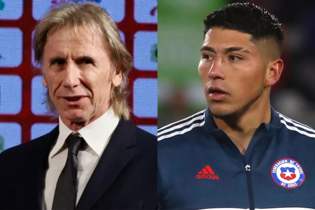 Primer plano de Ricardo Gareca y Brayan Cortés.