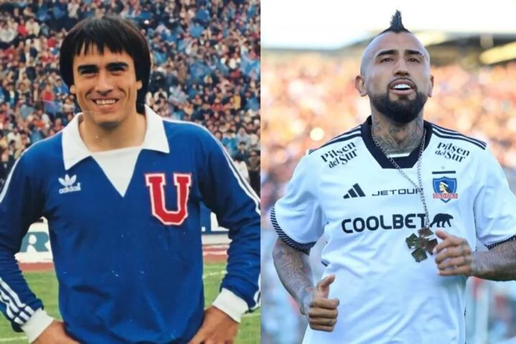 Martín Gálvez con la camiseta de Universidad de Chile. Arturo Vidal con la camiseta de Colo-Colo.