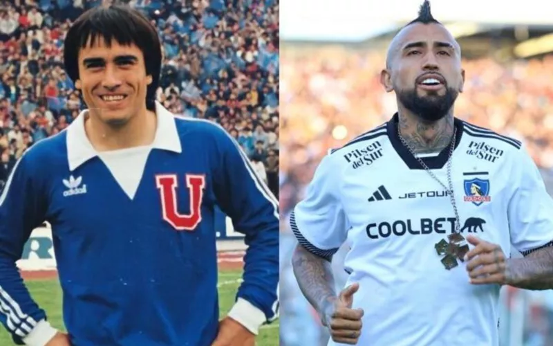 Martín Gálvez con la camiseta de Universidad de Chile. Arturo Vidal con la camiseta de Colo-Colo.