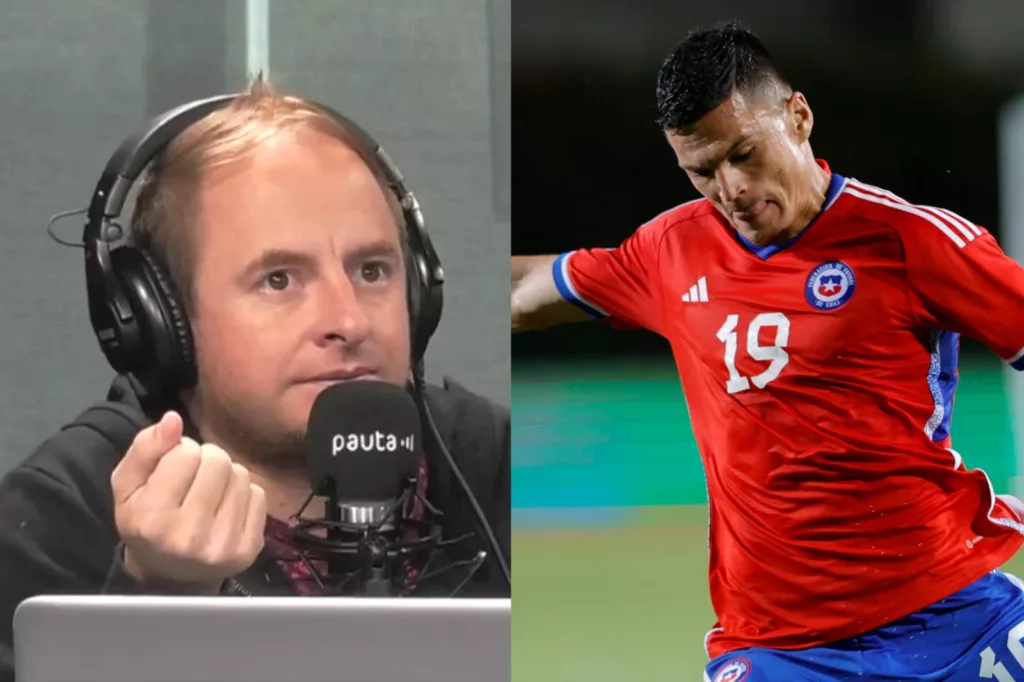 Primer plano al rostro de Coke Hevia en la radio y Lucas Cepeda con la Selección Chilena.