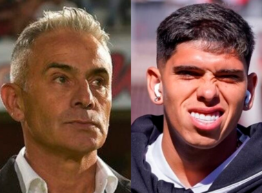 Primer plano al rostro de Juvenal Olmos y Carlos Palacios, entrenador de fútbol profesional y jugador de Colo-Colo durante la temporada 2024, respectivamente.