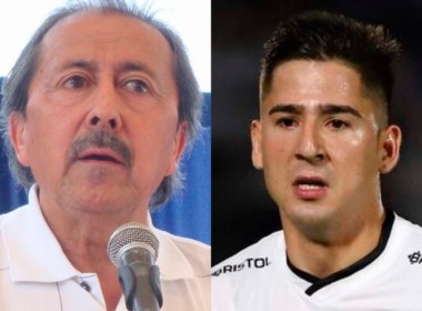 Primer plano a los rostros de Leonardo Véliz y Guillermo Paiva, ex futbolista y nuevo refuerzo de Colo-Colo de cara a la temporada 2024, respectivamente.