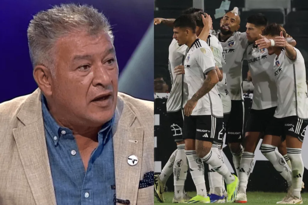 Primer plano de Claudio Borghi. Jugadores de Colo-Colo abrazándose.