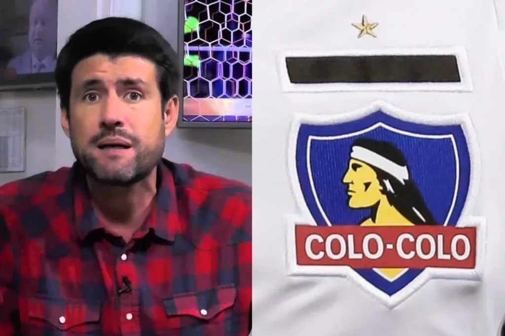 Primer plano a Francisco Eguiluz y el escudo de Colo-Colo.