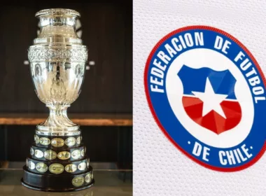 Trofeo Copa América y el escudo de la Selección Chilena en una camiseta blanca.