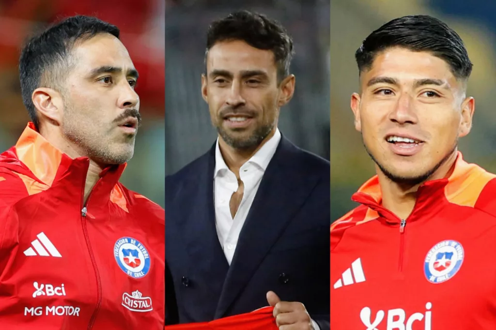 Primer plano a los rostros de Claudio Bravo, Jorge Valdivia y Brayan Cortés