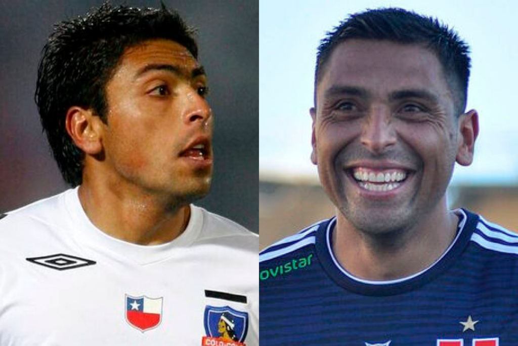 A mano izquierda se puede ver a Gonzalo Jara defendiendo los colores de Colo-Colo, mientras que en el sector derecho de la fotografía el mismo futbolista sonríe con la camiseta de Universidad de Chile.