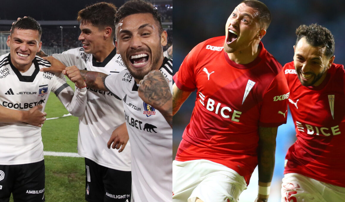 Jugadores de Colo-Colo y Universidad Católica celebrando un gol.
