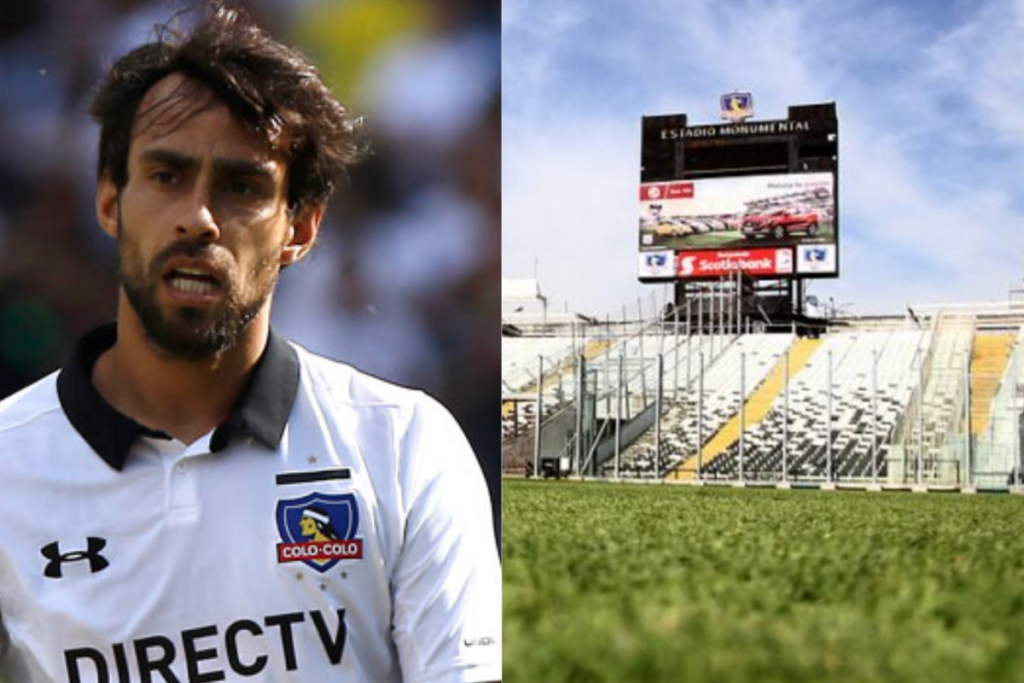 Imagen doble de Jorge Valdivia y el sector sur del Estadio Monumental.