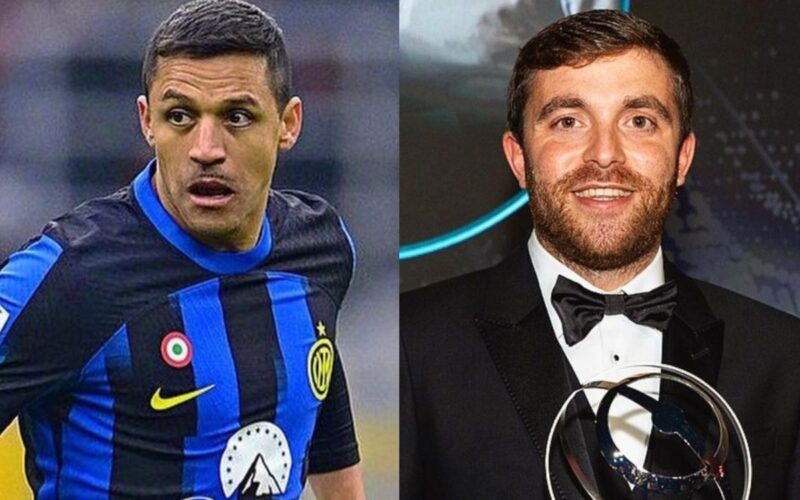 Primer plano a Alexis Sánchez con camiseta del Inter de Milán y Fabrizio Romano