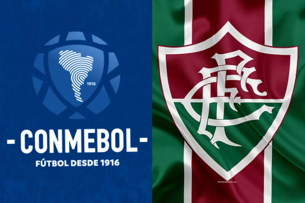 Logo de Conmebol acompañado por el escudo de Fluminense