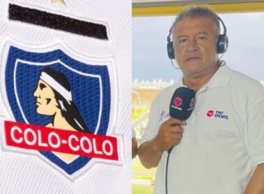 Primer plano a Claudio Borghi y el escudo de Colo-Colo