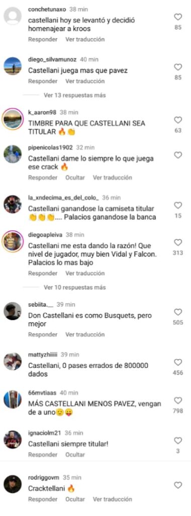 Hinchas de Colo-Colo elogian a Elogios a Gonzalo Castellani en redes sociales.