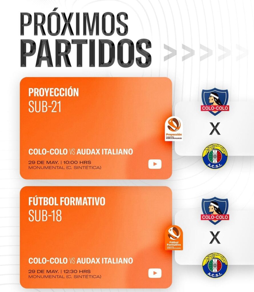 Anuncio de Colo-Colo con la transmisión del plantel de Proyección y Sub-18