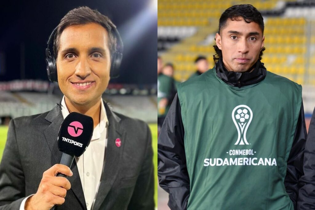 El periodista Daniel Arrieta y el jugador Luciano Cabral