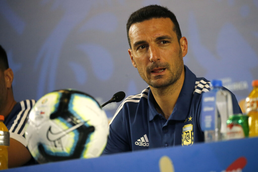 Futbol, conferencia de prensa de la seleccion argentina en San Pablo Copa America 2019 El entrenador de la seleccion argentina Lionel Scaloni se dirige a los medios de comunicacion durante la conferencia de prensa realizada en el estadio Arena Corinthinas de San Pablo, Brasil. 05/07/2019 Andres Pina/Photosport Football, Argentinian National team press conference Copa America Championship 2019 Argentina's manager Lionel Scaloni speaks to the medias during a press conference held at the Arena Corinthians stadium in Sao Paulo, Brazil. 05/07/2019 Andres Pina/Photosport