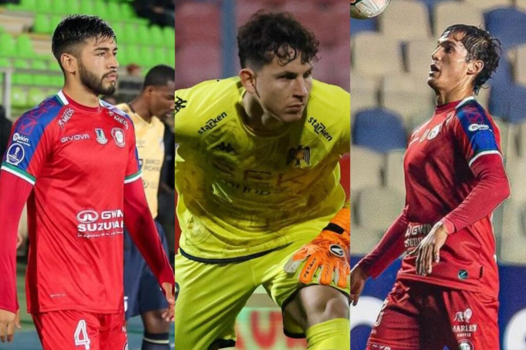 Diego Ulloa, Martín Ballesteros y Darko Fiamengo con camisetas de Unión la Calera y Unión Española.