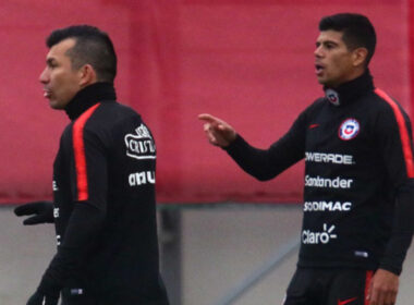 Jugadores de La Roja durante un entrenamiento en Juan Pinto Durán
